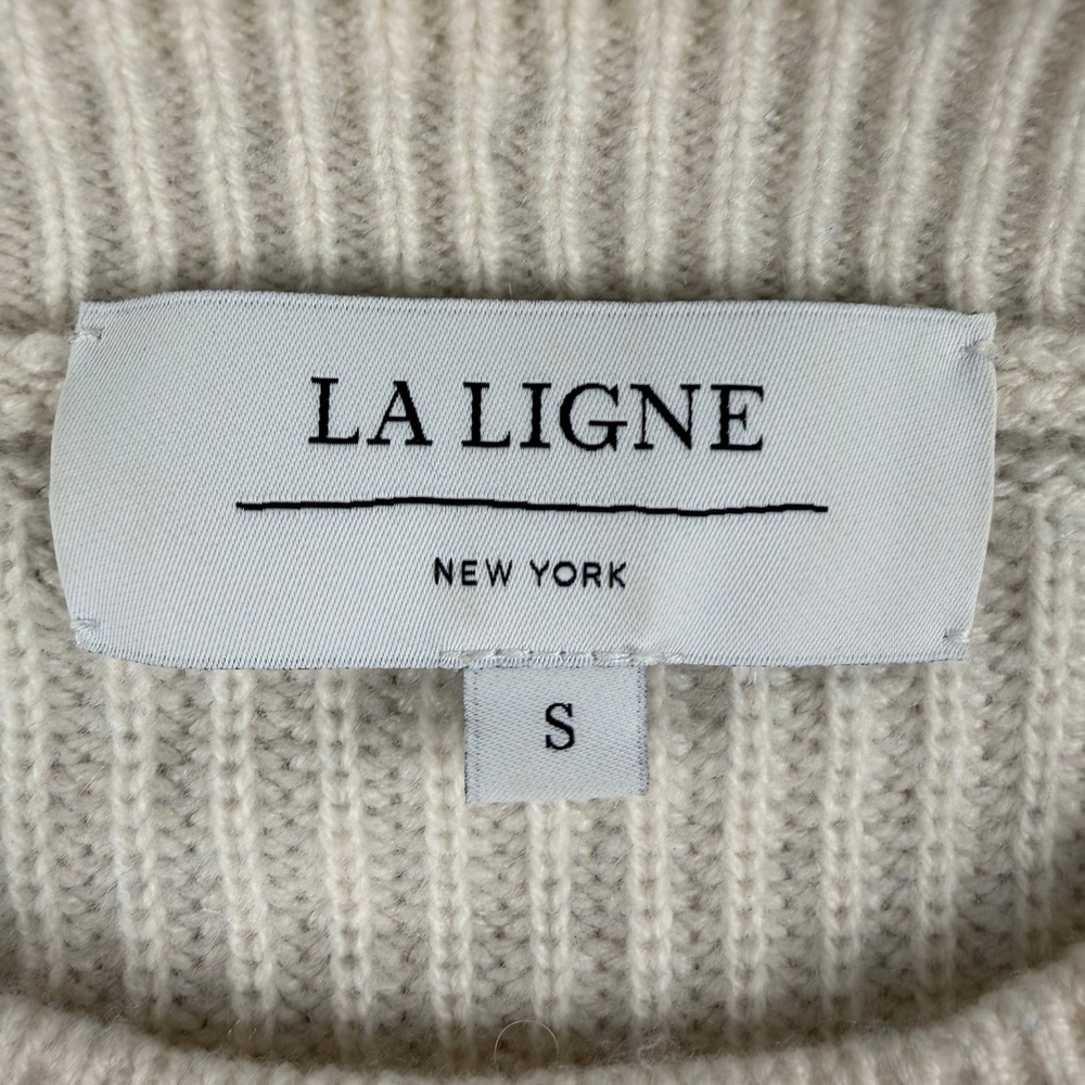 La Ligne Sweater Womens S Cream Blue Striped 100% Cashmere Ribbed Pullover - Picture 4 of 11